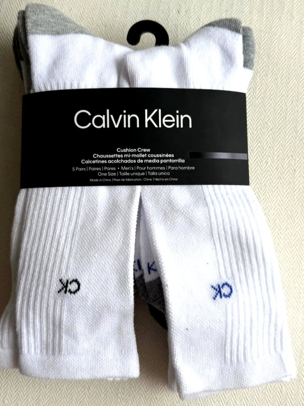 Calvin Klein Men's Cushion Crew Socks 5 Pair Pack White One Size NWT